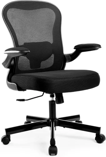 Vista 8 de ALPHA HOME Silla de oficina ergonómica, silla de computadora de malla con respaldo medio con soporte lumbar, taburete ejecutivo con reposabrazos