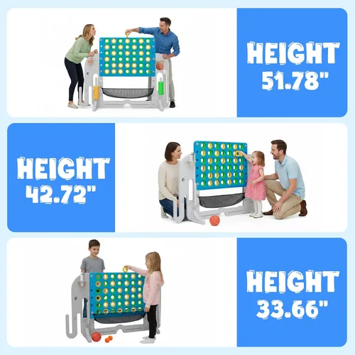Vista 3 de Giant 4 in a Row Connect Game, Adjustable Height (2.6FT-4.3FT) Jumbo 4-to-Score Yard Game Set with Basketball, Golf & Ring Toss, Elephant Design