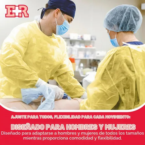 Vista 5 de Bata de aislamiento amarilla Ever Ready First Aid DYN2141-X10 con puños elásticos, cantidad universal (paquete de 10)