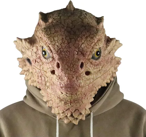 Vista 2 de MOKRY PARTY Máscara de lagarto espinoso del desierto, máscara de cabeza de animal, disfraz de Halloween para adultos