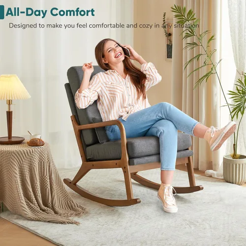 Vista 5 de JOYBASE Mecedora, silla mecedora para guardería, silla mecedora de enfermería, moderna y cómoda con respaldo alto para interiores, sala de estar