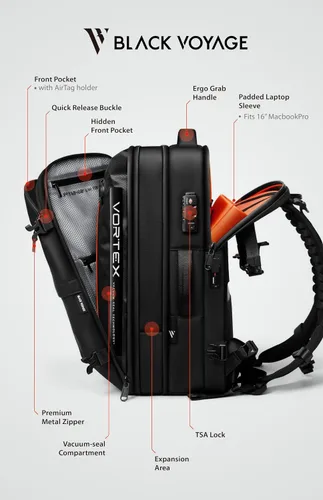 Vista 5 de BlackVoyage Vortex Vacuum Seal Travel Backpack 60L Expandable Air Compression System Water Resistant TSA Lock Carry-On