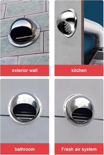 Vista 8 de Tapa de acero inoxidable 304 para chimenea, cubierta de ventilación de salida de aire de pared exterior, campana extractora, cubierta protectora