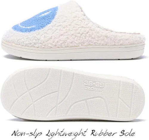 Vista 6 de Pantuflas retro para hombre y mujer, con cara feliz, cómodas, cálidas, de felpa, para invierno, interiores, suaves, antideslizantes, esponjosas