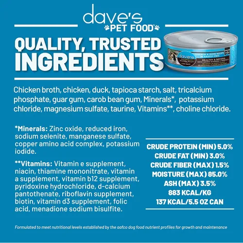 Vista 6 de Dave's Pet Food Grain Free Wet Cat Food (Chicken & Duck Saucey Pate), Naturally Healthy Canned, Added Vitamins & Minerals, Wheat Free, 5.5 oz