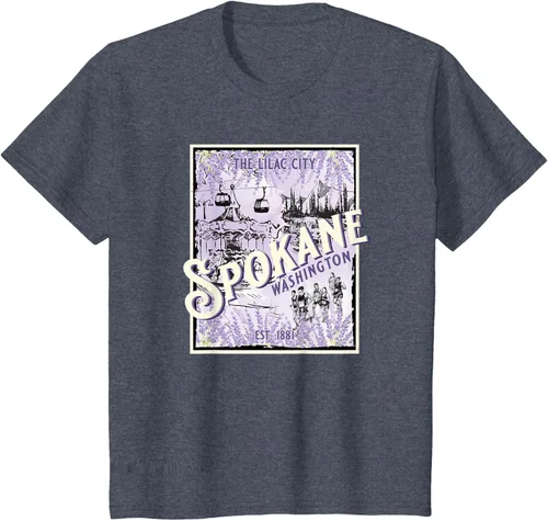Vista 14 de Camiseta vintage Spokane Washington The Lilac City Carousel Waterfall, Negro