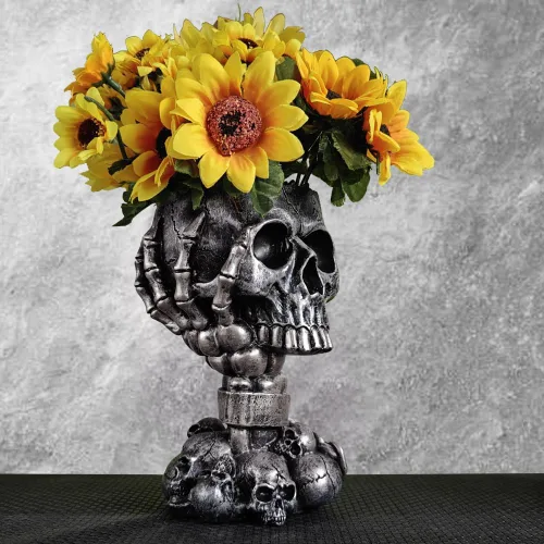 Vista 3 de Maceta LovTocTic de Cráneo, Macetas Góticas para Decoraciones de Halloween Plantas de Interior/Exterior, Macetas de Flores Góticas, Macetas