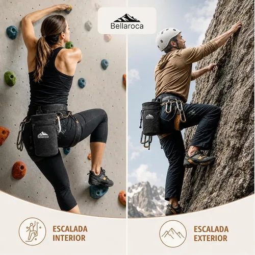 Vista 6 de BELLAROCA® Chalk Bag and Bouldering Brush for Rock Climbing – Waterproof Climbing Set with Ergonomic Design, Adjustable Belt and Carabiner