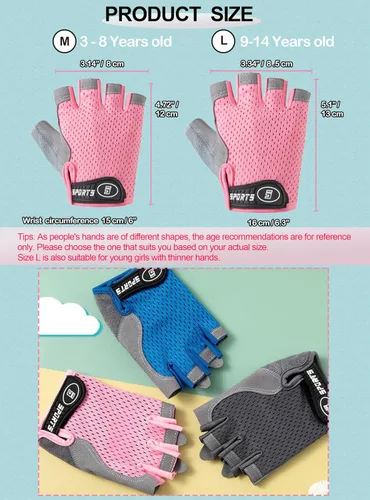 Vista 4 de Guantes de ciclismo antideslizantes para niños y niñas de 3 a 14 años, guantes transpirables para patinaje, scooter