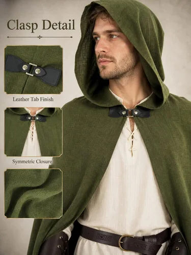 Vista 6 de JPXH Juego de capa medieval con cinturón y muñequeras para disfraz de Verde