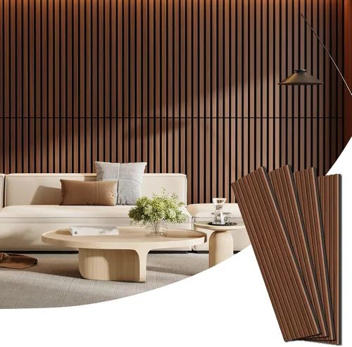 Vista 18 de Paquete de 4 paneles de madera para pared, 47.24 x 12.79 pulgadas, paneles de pared de listones de madera acústica para decoración de interiores
