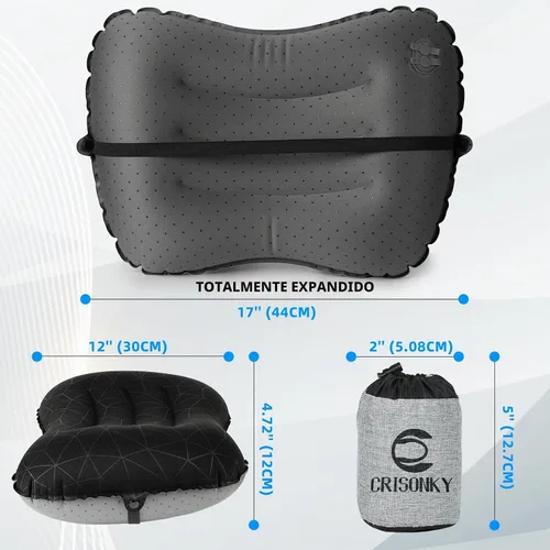 Vista 4 de Crisonky Almohada de camping – Almohada inflable – Almohadas de viaje para mochilero y avión, soporte lumbar 2.0 almohadas inflables, ultraligeras