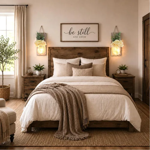 Vista 14 de Decoración rústica de madera para colgar en la pared con tira de luces LED para sala de estar y dormitorio modernos, estilo campestre inspirador
