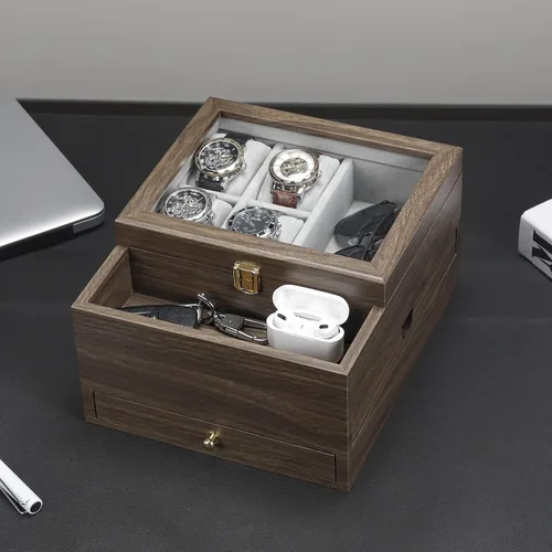 Vista 6 de Homde Paquete organizador de joyería una caja de exhibición de joyas con colgador de reloj y una caja de reloj con estación de carga para smartphone
