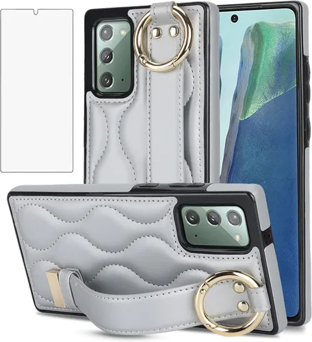 Vista 11 de Asuwish Funda de teléfono para Samsung Galaxy Note 20 5G con protector de pantalla y correa para la muñeca, soporte de pulsera, anillo de silicona