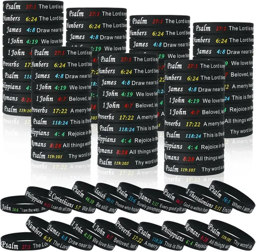 Vista 8 de Estune 120 pulseras con versículo bíblico, pulseras cristianas, color azul