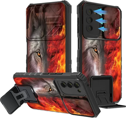 Vista 104 de Funda para Samsung Galaxy A13 5G/4G/A04S, Galaxy A13 5G con cubierta de cámara deslizante, funda de doble capa integrada con función atril