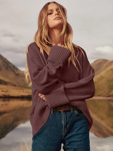 Vista 155 de LOGENE Suéter de gran tamaño para mujer, cuello redondo, manga larga, suave, mullido, suéter de punto 2025 para otoño e invierno