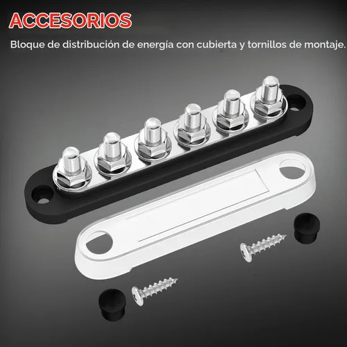 Vista 2 de DAIERTEK Barra colectora de 12 V, 6 x 5/16" (M8) terminales de perno, bloque de distribución de energía de 12 voltios con tapa, barra colectora