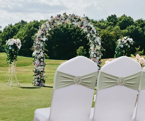 Vista 2 de Paquete de 50 bandas para sillas color verde salvia, bandas elásticas para sillas deslizantes, lazos para bodas, fiestas, baby shower, eventos