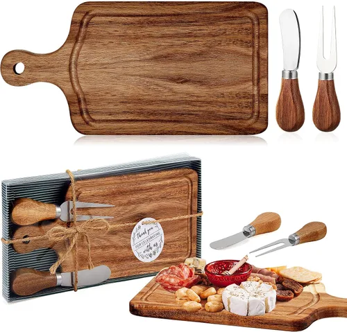 Vista 31 de Ziliny Tabla cuadrada de madera de queso con cuchillo y tenedor, con caja y etiqueta de agradecimiento, para San Valentín, despedida de soltera