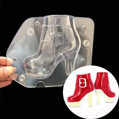 Vista 2 de Botas de tacón alto 3D para mujer, molde de chocolate, zapatos de aguja de cuero, molde de policarbonato de plástico para fondant, dulces