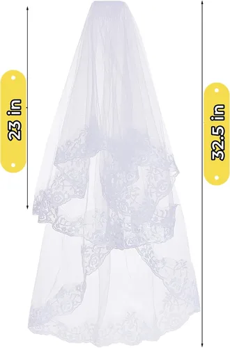 Vista 3 de jiebor Velo de encaje blanco velo de novia velo de novia velo de Halloween con guantes para mujeres y niñas, novias, bodas, despedidas de soltera