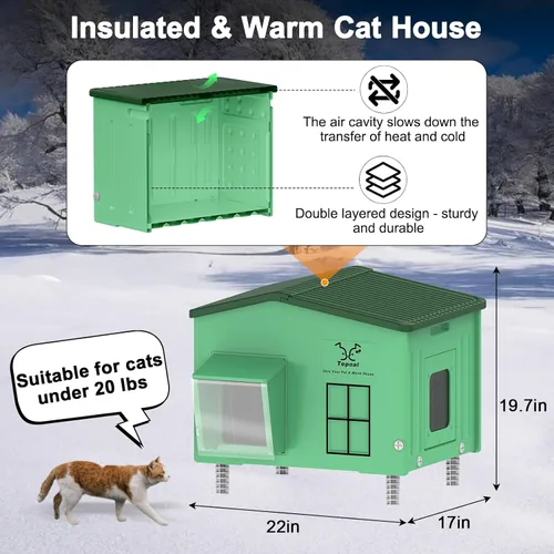 Vista 5 de Casa grande e indestructible para gatos con calefacción para exteriores, extremadamente impermeable y resistente a la intemperie, casa para gatos al