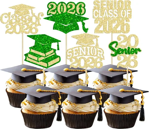 Vista 41 de Paquete de 24 adornos para cupcakes de clase 2026 con purpurina 2026 Felicidades Graduación Diploma Done Cupcake Picks 2026 Graduación Temática
