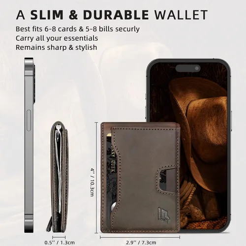 Vista 4 de ECOZATU Slim Minimalist Wallet for Men-RFID Blocking Slim Leather Wallets for Men Mens Wallet Bifold Front Pocket with Metal Money Clip, ID Window &