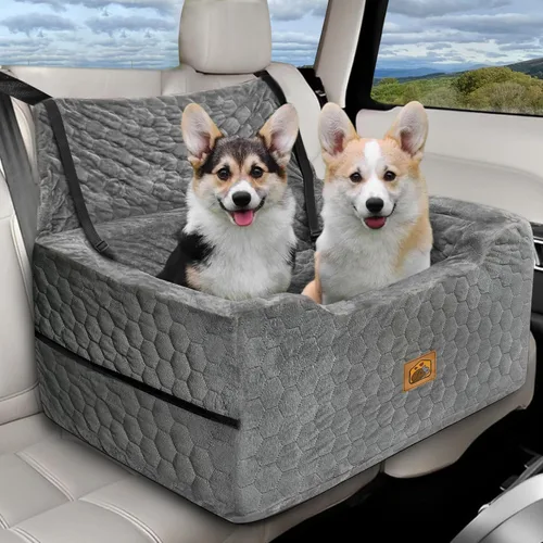 Vista 11 de Asiento de automóvil para perros pequeños/medianos, asiento elevador de perro de espuma viscoelástica, seguridad de viaje con funda extraíble