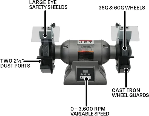 Vista 2 de JET Amoladora de banco industrial de 8 pulgadas, velocidad variable, 1 HP, 115/230V 1Ph (IBG-8VS)