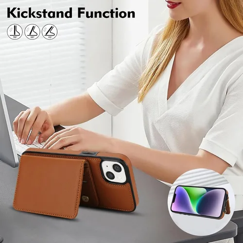 Vista 7 de Funda de teléfono para iPhone 13 Mini de 5.4 pulgadas con protector de pantalla, correa cruzada para muñeca, bloqueo RFID, tarjetero de crédito