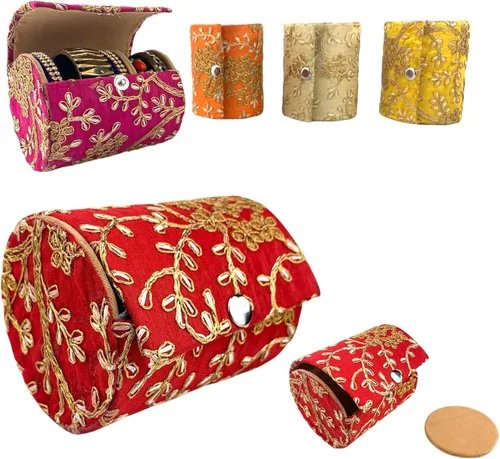 Vista 4 de LOVENSPIRE Caja organizadora de brazaletes para mujeres y niñas, bolsa de almacenamiento de joyas surtidas a granel, hermosa funda bordada, regalo