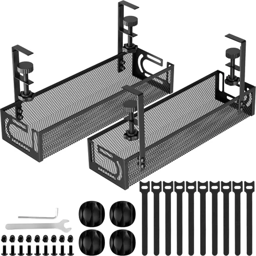Vista 8 de Bandeja de gestión de cables para debajo del escritorio, gestión de cables debajo del escritorio sin taladro, bandeja de gestión de cables