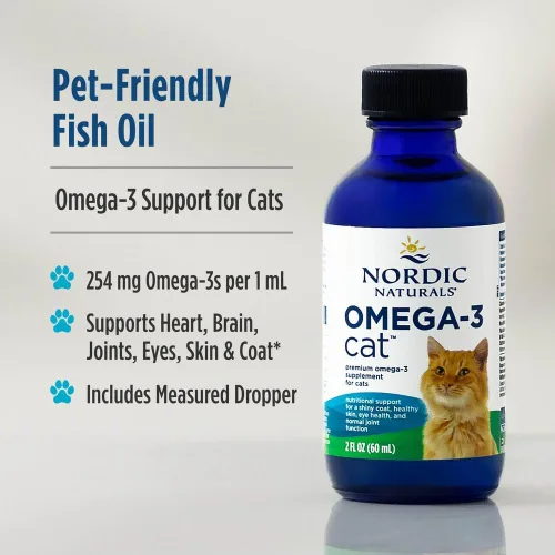 Vista 3 de Nordic Naturals Omega-3 para Gatos, Sin Sabor - 2 oz - 304 mg Omega-3 por un mL - Aceite de Pescado para Gatos con EPA y DHA - Promueve la Salud
