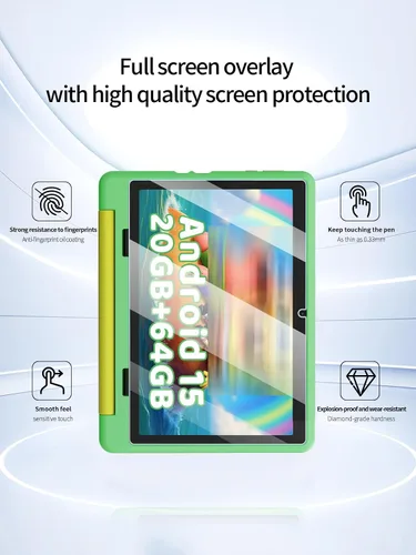 Vista 2 de Protector de pantalla para tablet Gleeso Android 15 de 10.1 pulgadas, antiarañazos, dureza 9H, sensible al tacto, bordes redondeados 2.5D, sin