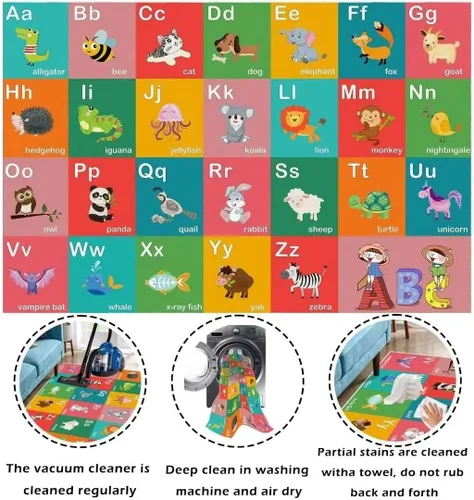 Vista 5 de ABC - Alfombra educativa del alfabeto, alfombra de juegos divertidos para niños, sala de juegos, aula, antideslizante, lavable, alfombra de suelo