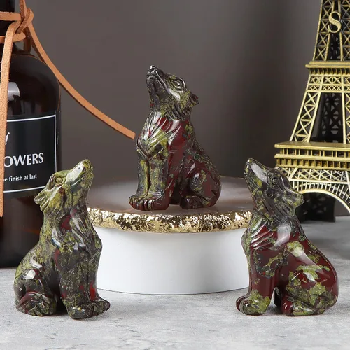 Vista 5 de Artistone Estatua de lobo de cristal de 2.0 pulgadas, piedra de sangre de dragón anhelada a mano, escultura de animal, piedra curativa