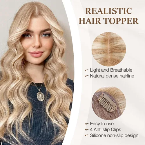 Vista 53 de Rich Choices Pelucas con topper de cabello para mujeres, cabello humano real 100% Remy, sin flequillo, para mujeres con adelgazamiento en la parte