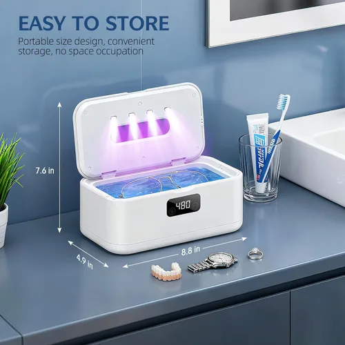 Vista 7 de Limpiador ultrasónico de joyas, limpiador de joyas de 50 Khz, máquina ultrasónica para joyas, anteojos, anillos, correa de reloj, dentaduras, tanque