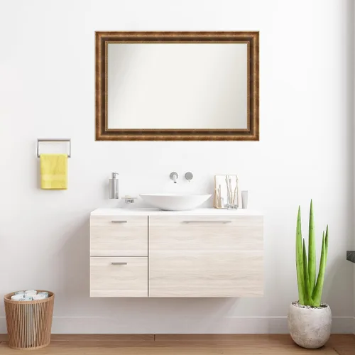 Vista 883 de Amanti Art Espejo de pared personalizado no biselado (25 x 25 pulgadas), marco de bronce acentuado, varios tamaños personalizados, espejo de baño