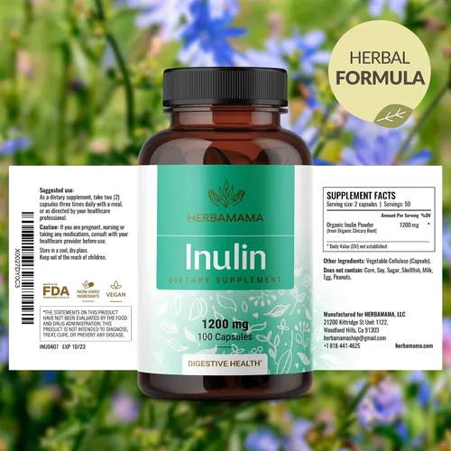 Vista 7 de HERBAMAMA Cápsulas en polvo de inulina de 1200 mg – Apoyo digestivo y limpieza intestinal con fibra prebiótica de inulina – Suplemento en polvo