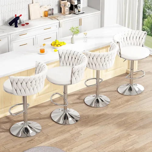 Vista 5 de Lamerge Juego de 2 taburetes de bar de terciopelo, sillas de bar giratorias modernas con altura ajustable, sillas tapizadas para isla de cocina Beige