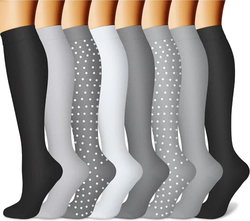 Vista 23 de CHARMKING Calcetines de compresión para mujeres y hombres para circulación (8 pares) 15-20 mmHg, mejor soporte para ciclismo atlético