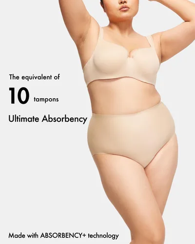 Vista 2 de LEAKPROOF2.0 - Ropa interior sin costuras de cintura alta para mujer, flujo pesado, capacidad para 10 tampones Holds 10 Tampons, 4-Side Leak