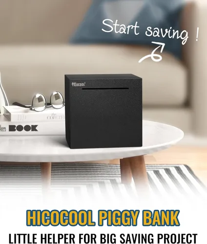 Vista 8 de hicocool Alcancía para adultos debe romperse para abrir, alcancía de acero inoxidable para adultos para dinero real, banco de dinero de metal Negro