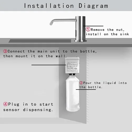 Vista 7 de Dispensador de jabón automático sin contacto para fregadero de cocina y baño, dispensador de jabón eléctrico comercial líquido de níquel cepillado
