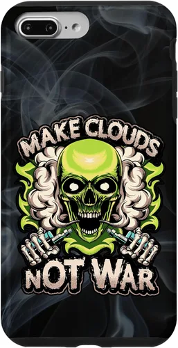 Vista 9 de iPhone 15 Make Clouds Not War Vaping Green Skull Vape Mod Caso
