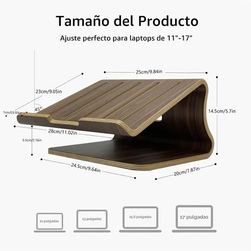 Vista 3 de SAMDI Soporte de madera para laptop, soporte para laptop, soporte de madera, soporte de madera para computadora de escritorio, compatible
